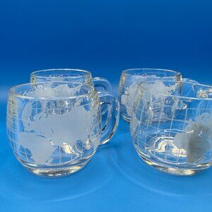 Vintage 1970s Nestle Nescafé Etched Globe Glass, Set of 4, Used, Coffee Mug